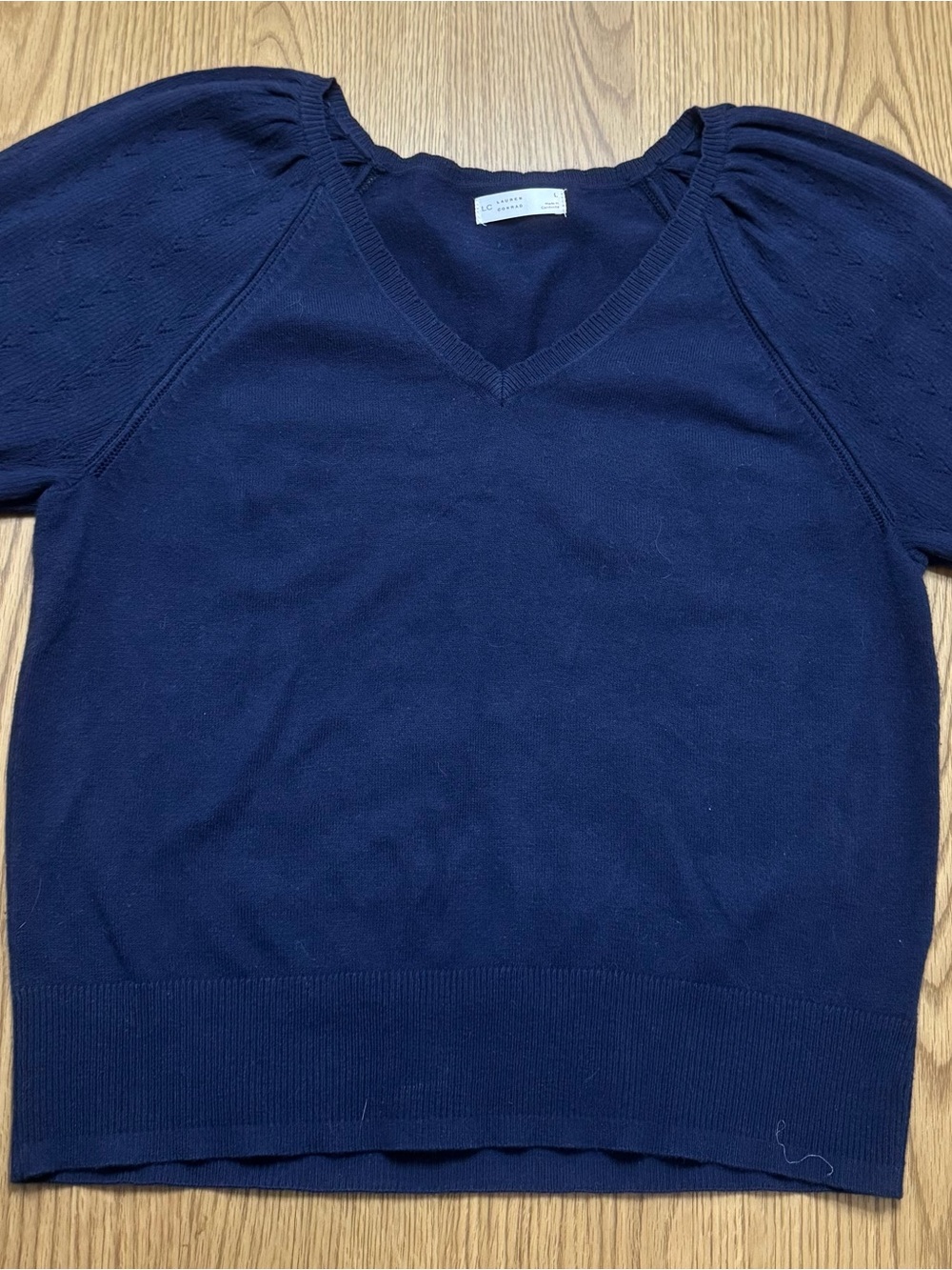 Lauren Conrad Navy V-Neck Puff Sleeve Sweater